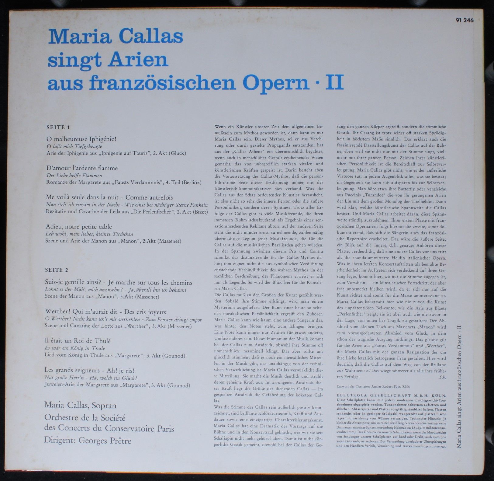 Columbia C 91 246 - Maria Callas, Orchestre De La Société Des Co - Image 2