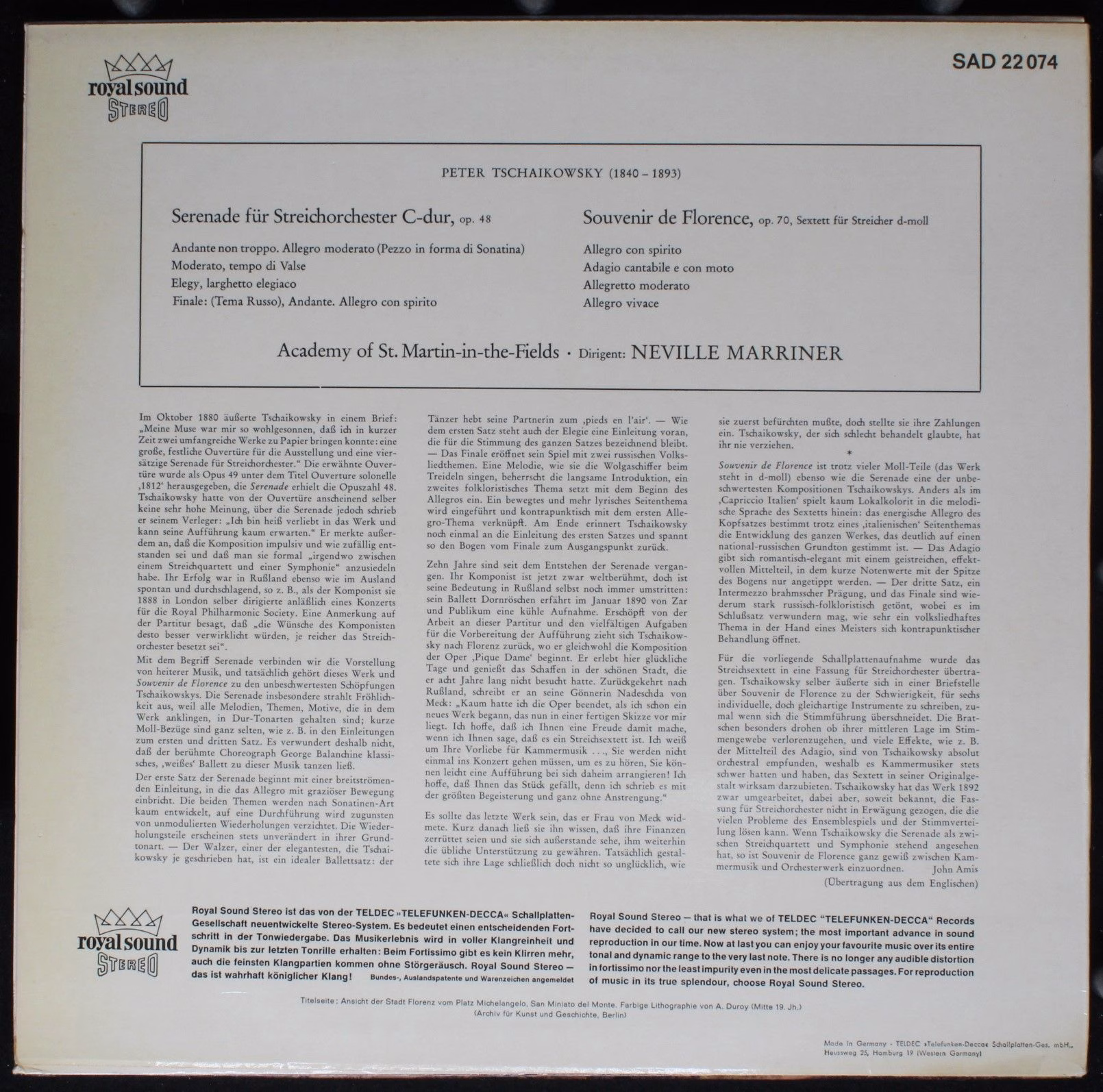 DECCA SAD 22074 - Pyotr Ilyich Tchaikovsky, The Academy Of St. M - Image 2