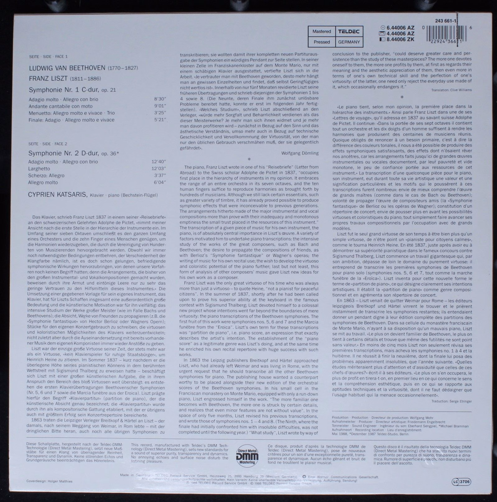 TELDEC 6.44006 - Ludwig van Beethoven, Franz Liszt, Cyprien Kats - Image 2