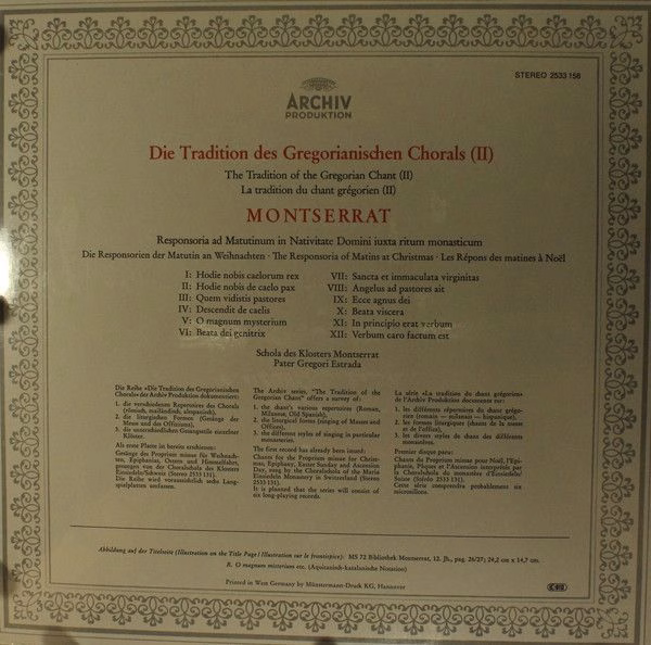 Archiv Produktion STEREO 2533 158 - Escolanía De Montserrat, Gre - Image 2