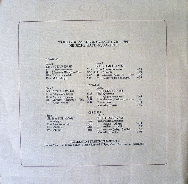 CBS 77349 - Wolfgang Amadeus Mozart, Juilliard String Quartet - - Image 4