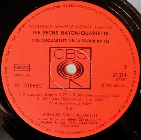 CBS 77349 - Wolfgang Amadeus Mozart, Juilliard String Quartet - - Image 7