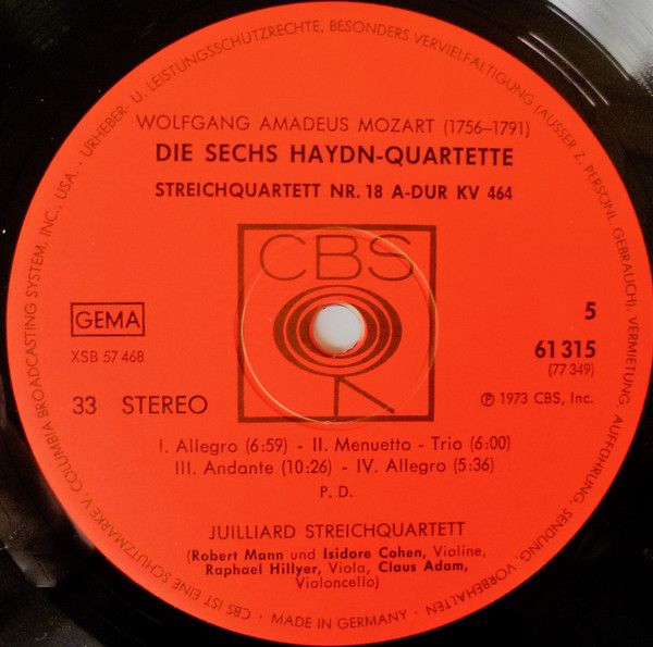 CBS 77349 - Wolfgang Amadeus Mozart, Juilliard String Quartet - - Image 9