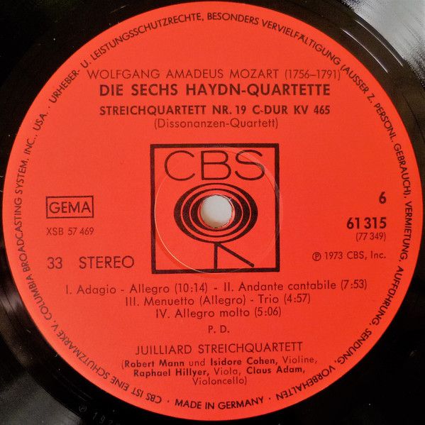 CBS 77349 - Wolfgang Amadeus Mozart, Juilliard String Quartet - - Image 10