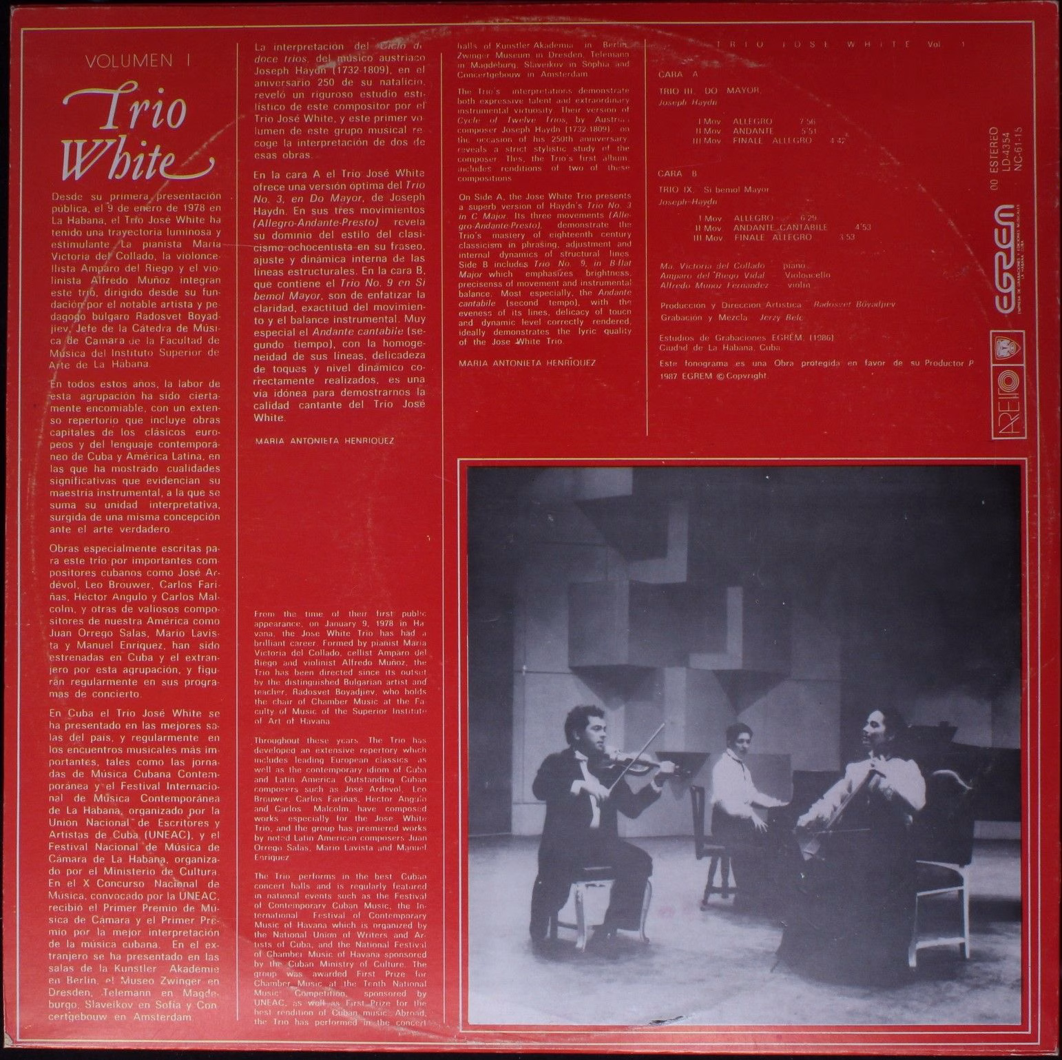 Areito LD-4354 - Trio José White - Volumen 1 - Image 2