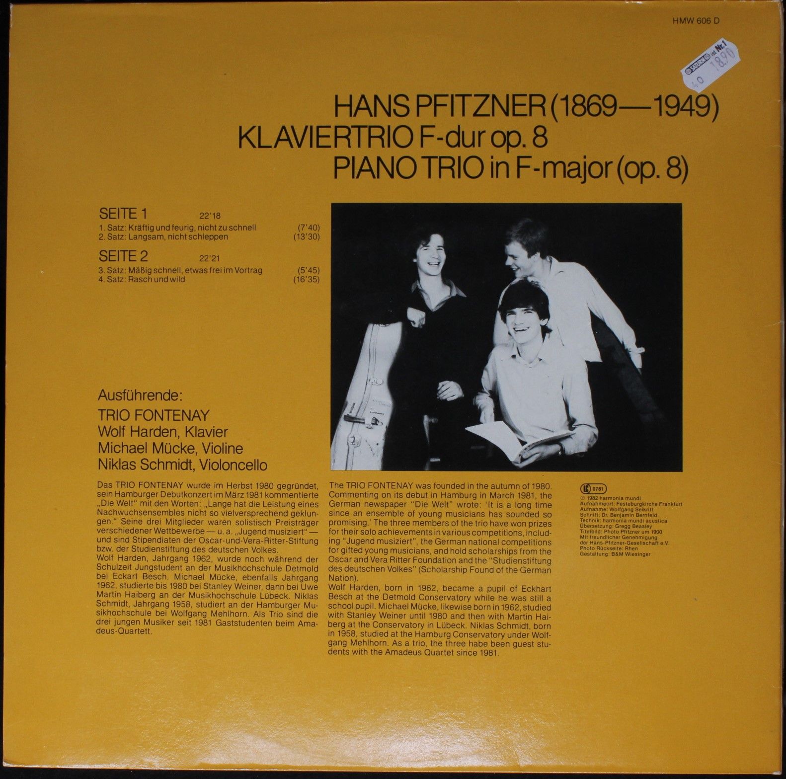 Harmonie Der Welt HMW 606 D - Hans Pfitzner, Trio Fontenay - Kla - Image 2