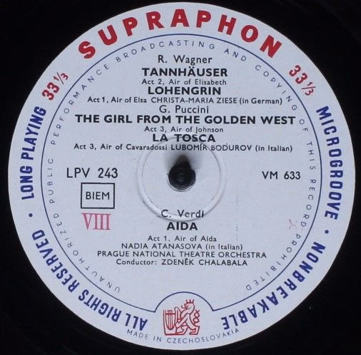 Supraphon LPV 243 - Richard Wagner, Giacomo Puccini, Giuseppe Ve