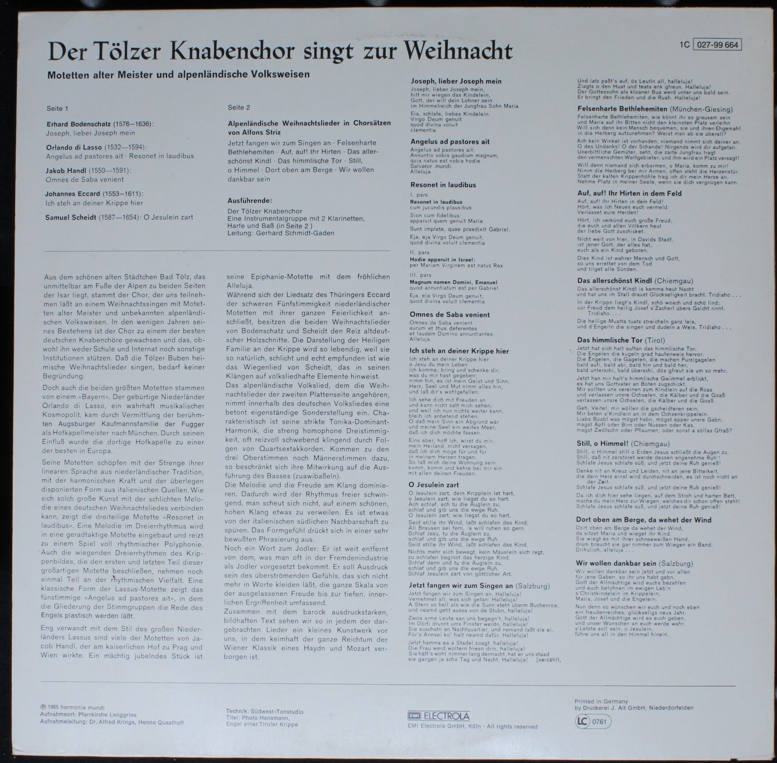 Deutsche Harmonia Mundi 1C 027-99 664 - Tölzer Knabenchor - Der - Image 2