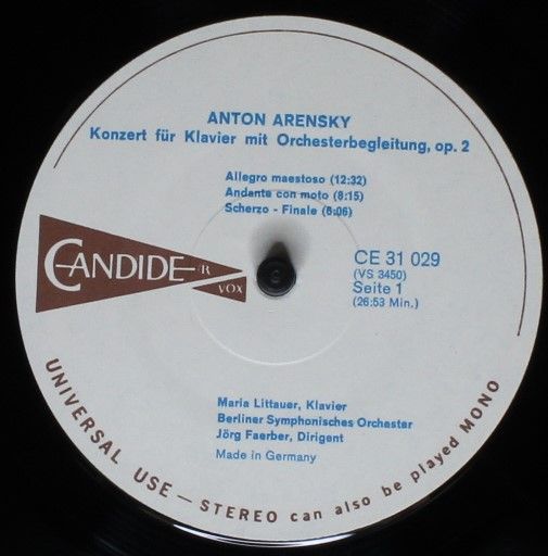 VOX (6) CE 31 029 - Anton Stepanovich Arensky - Piano Concerto, - Image 3