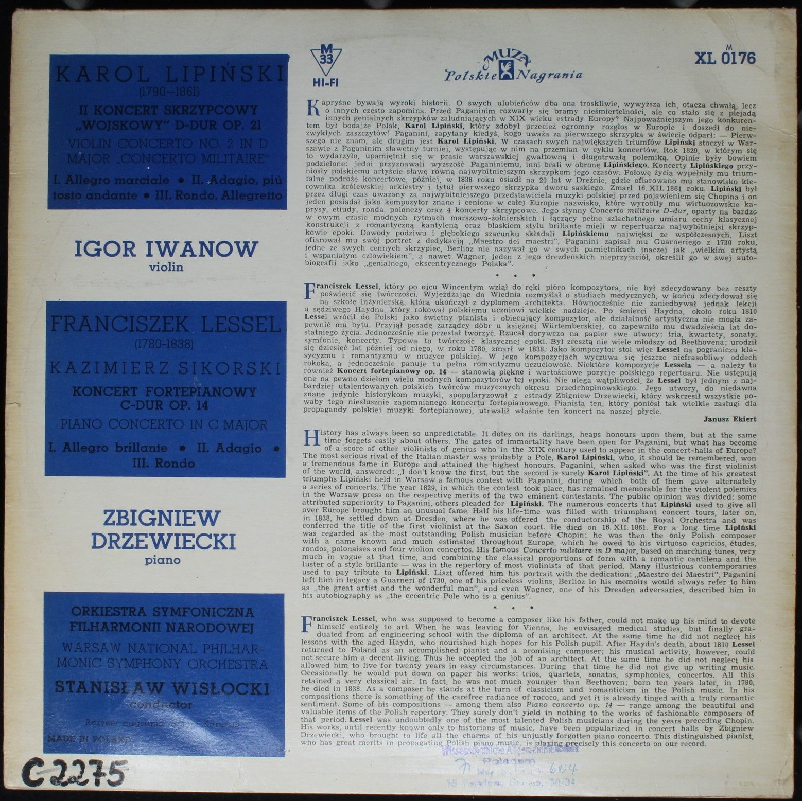 Polskie Nagrania Muza XL 0176 - Karol Lipiński, Franciszek Lesse - Image 2