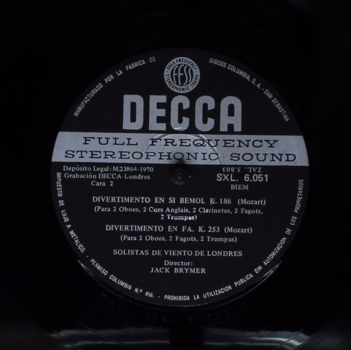 DECCA SXL 6051 - Wolfgang Amadeus Mozart, London Wind Soloists, - Image 3