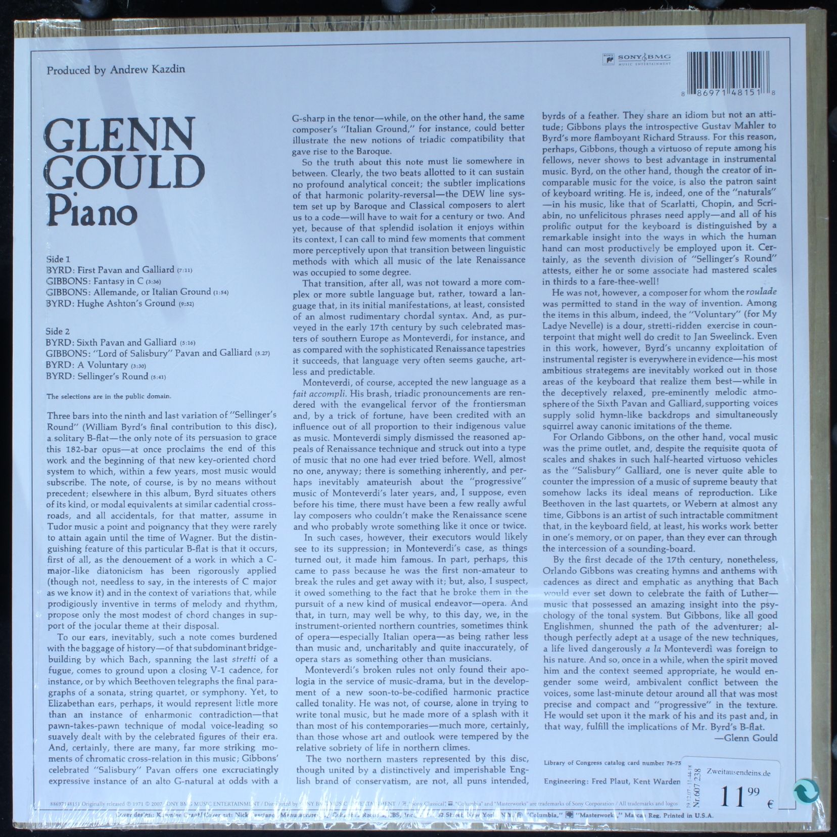 Columbia Masterworks M 30825 - Glenn Gould, William Byrd, Orland - Image 2
