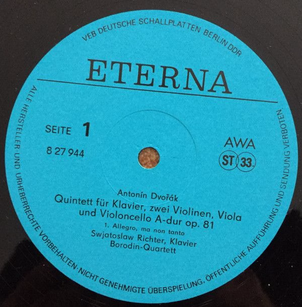 Eterna 8 27 944 - Antonín Dvořák, Sviatoslav Richter, Borodin St - Image 3