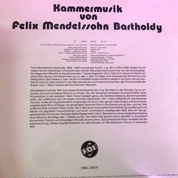FSM FSM 112 001 - Felix Mendelssohn-Bartholdy, Trio Bell'Arte, D - Image 2