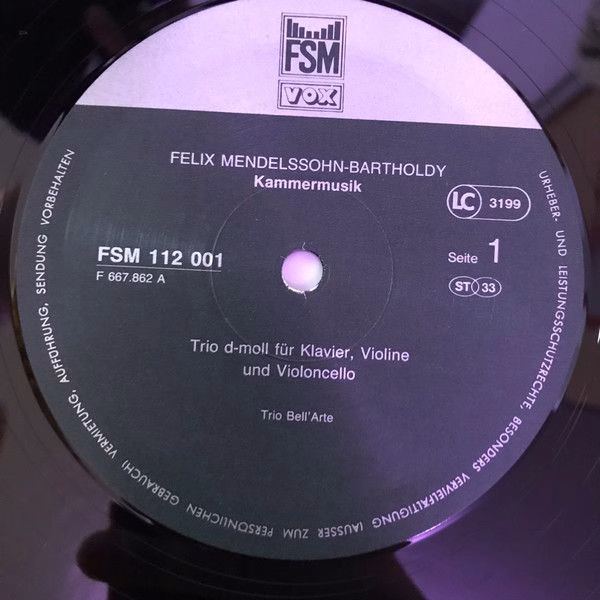 FSM FSM 112 001 - Felix Mendelssohn-Bartholdy, Trio Bell'Arte, D - Image 3