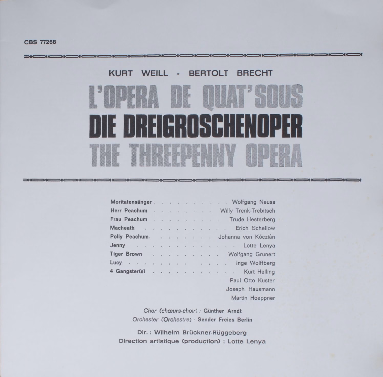 CBS CBS 77268 - Kurt Weill, Bertolt Brecht, Lotte Lenya - Die Dr - Image 3
