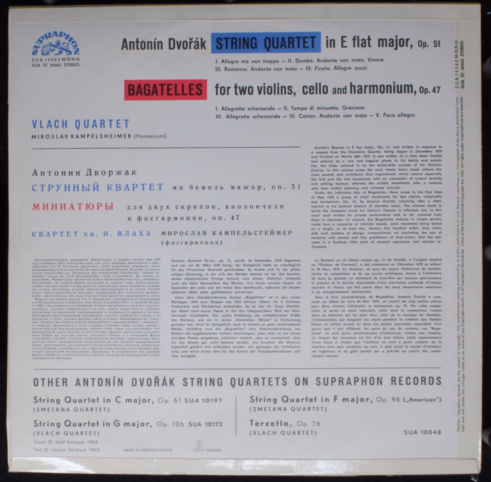 Supraphon SUA ST 50463 - Antonín Dvořák, Vlach Quartet, Miroslav - Image 2