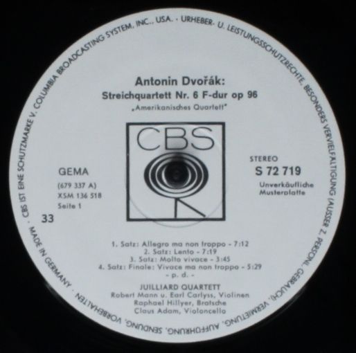 CBS S 72 719 - Antonín Dvořák, Bedřich Smetana, Juilliard String - Image 3