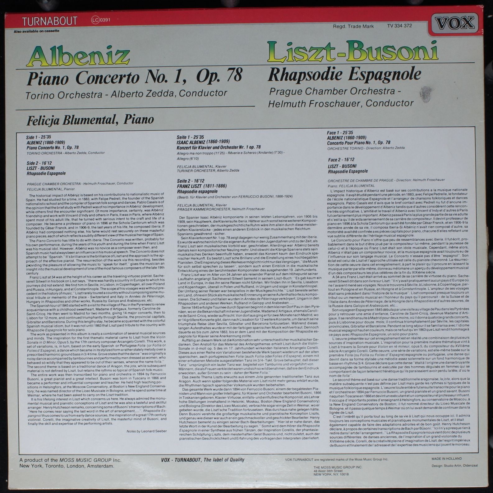 VOX/Turnabout TV 334 372 - Isaac Albéniz, Franz Liszt, Ferruccio - Image 2