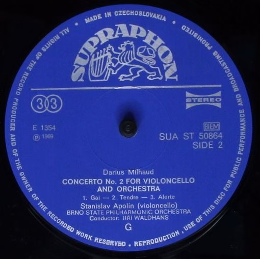 Supraphon SUA 10864 - Darius Milhaud, Stanislav Apolín - Cello C - Image 4