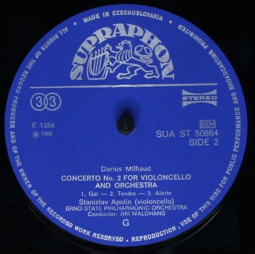 Supraphon SUA 10864 - Darius Milhaud, Stanislav Apolín - Cello C - Image 4