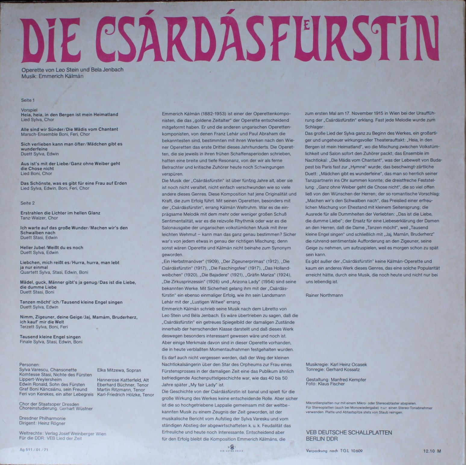 Amiga 8 45 090 - Emmerich Kálmán, Dresdner Philharmonie, Heinz R - Image 2