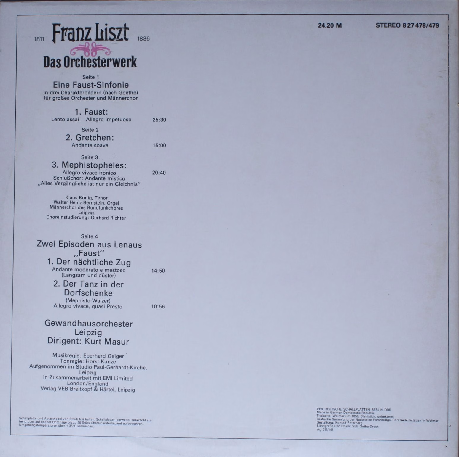 Eterna 8 27 478/479 - Franz Liszt, Klaus König, Rundfunkchor Lei - Image 4