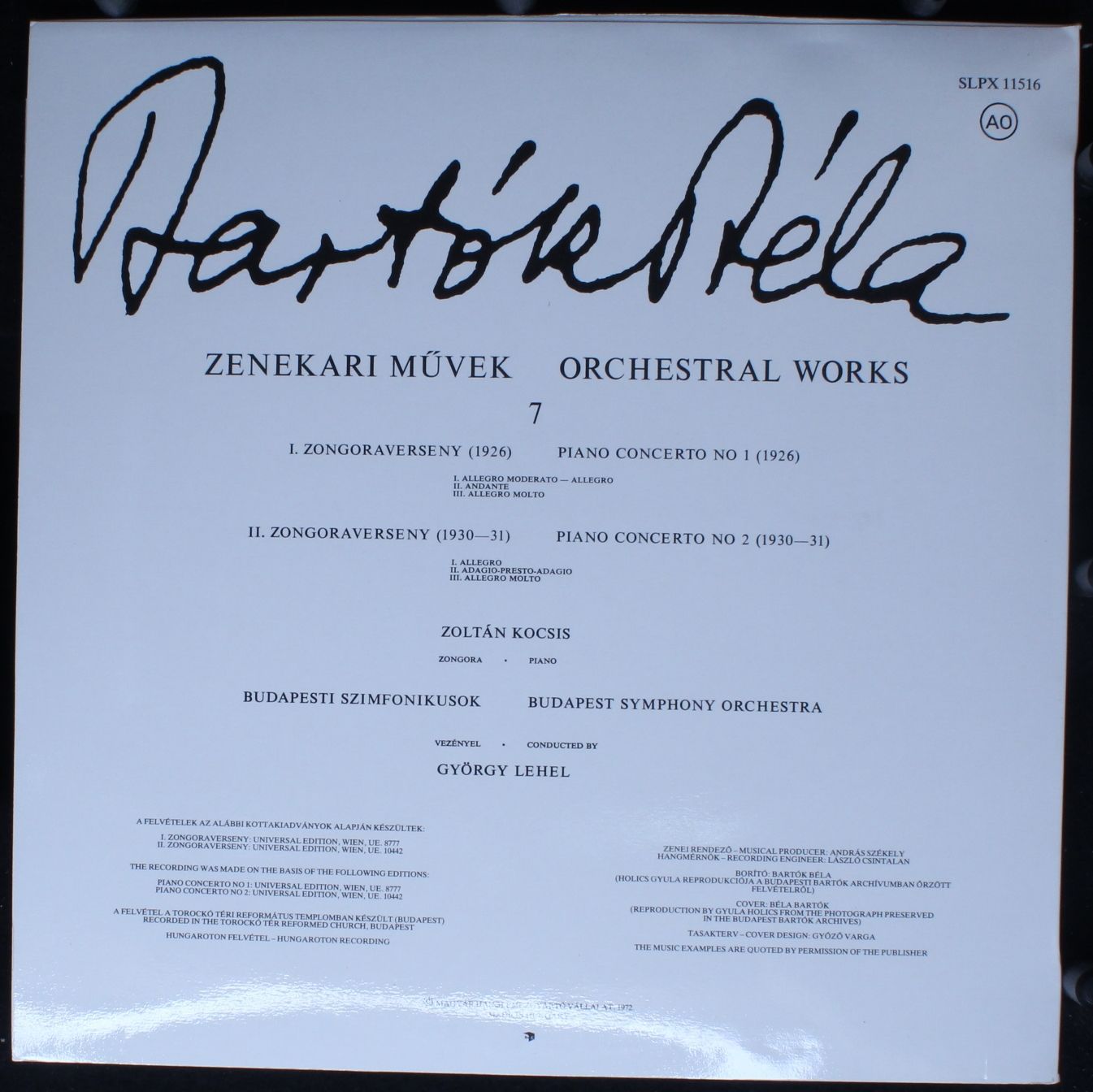 Hungaroton SLPX 11516 - Béla Bartók, Zoltán Kocsis, Budapest Sym - Image 2