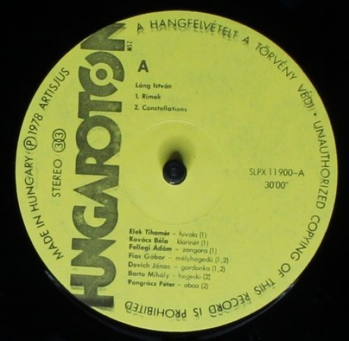 Hungaroton SLPX 11900 - Lang István - Rhymes / Constellations / - Image 5
