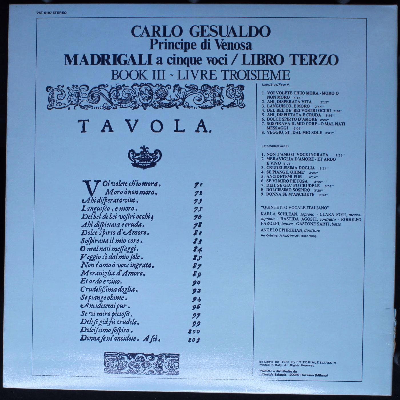 Ars Nova VST 6197 - Carlo Gesualdo, Quintetto Vocale Italiano - - Image 2