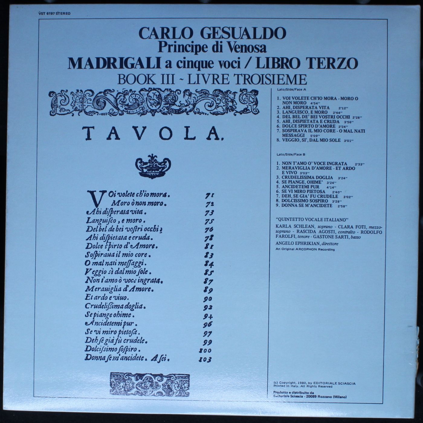 Ars Nova VST 6197 - Carlo Gesualdo, Quintetto Vocale Italiano - - Image 2