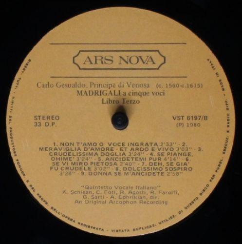 Ars Nova VST 6197 - Carlo Gesualdo, Quintetto Vocale Italiano - - Image 5