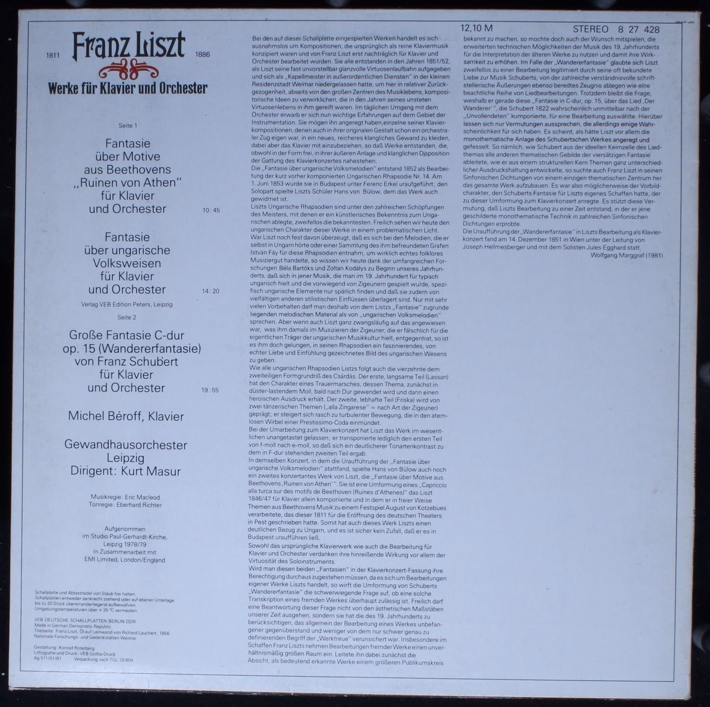 Eterna 8 27 428 - Franz Liszt, Michel Béroff, Gewandhausorcheste - Image 2
