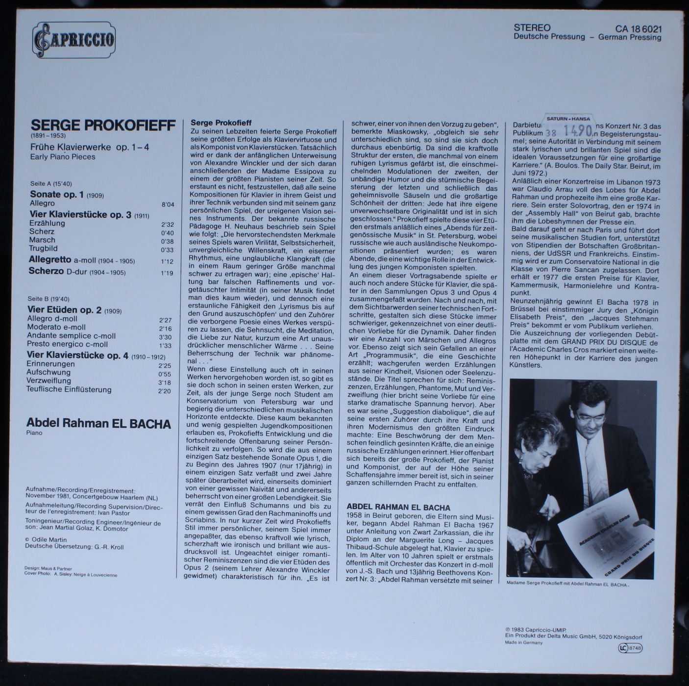 Capriccio CA 18 6021 - Sergei Prokofiev, Abdel Rahman El Bacha - - Image 2