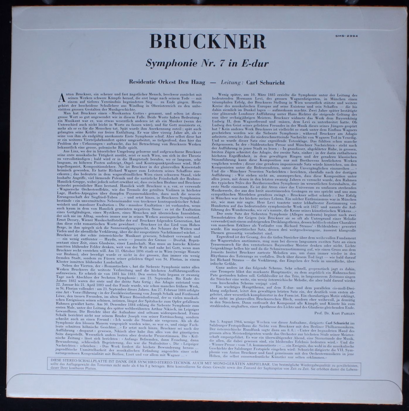 Concert Hall SMS-2394 - Anton Bruckner, Carl Schuricht, Resident - Image 2