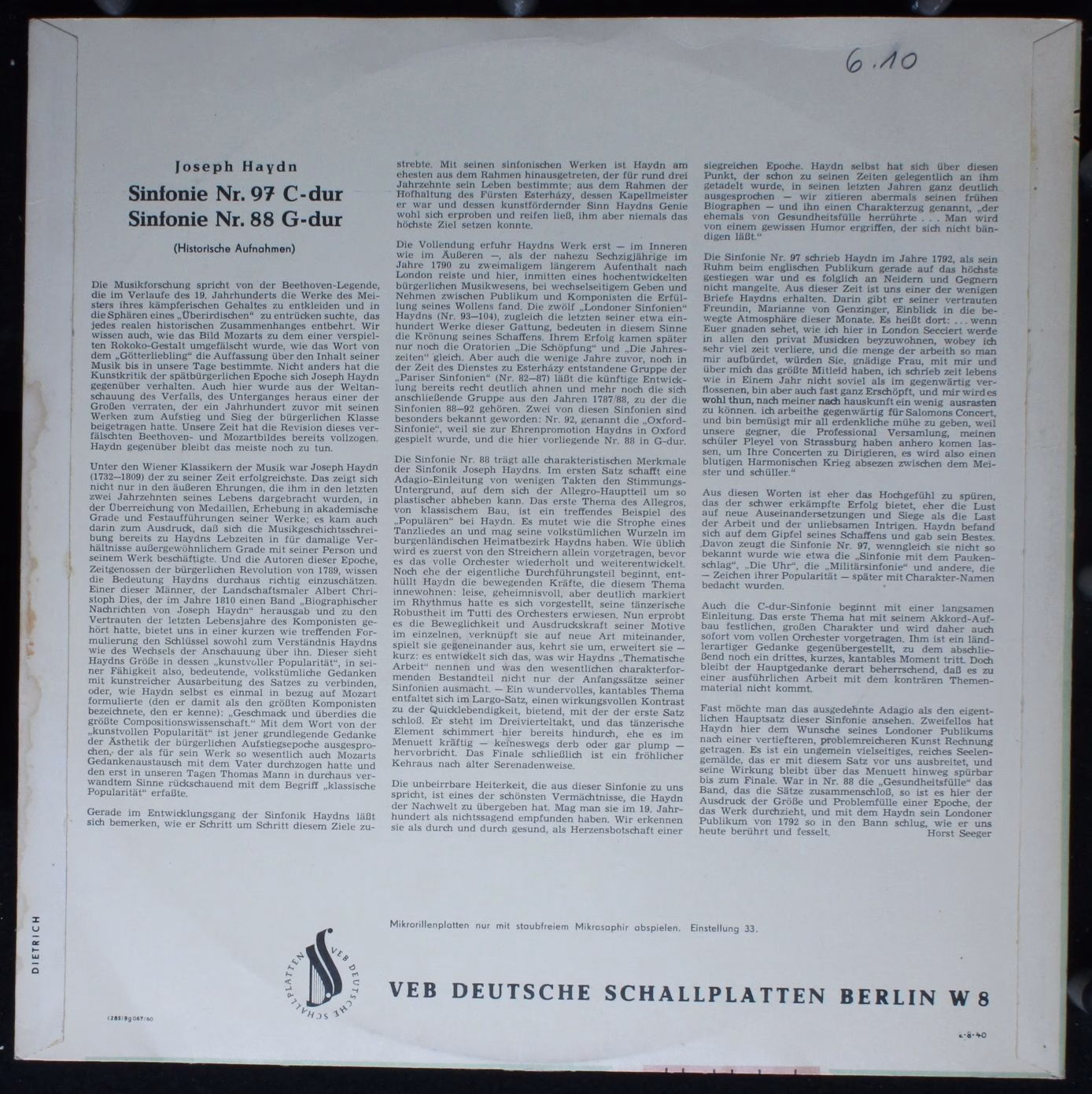 Eterna 8 20 047 - Joseph Haydn, Hermann Abendroth, Rundfunk-Sinf - Image 2