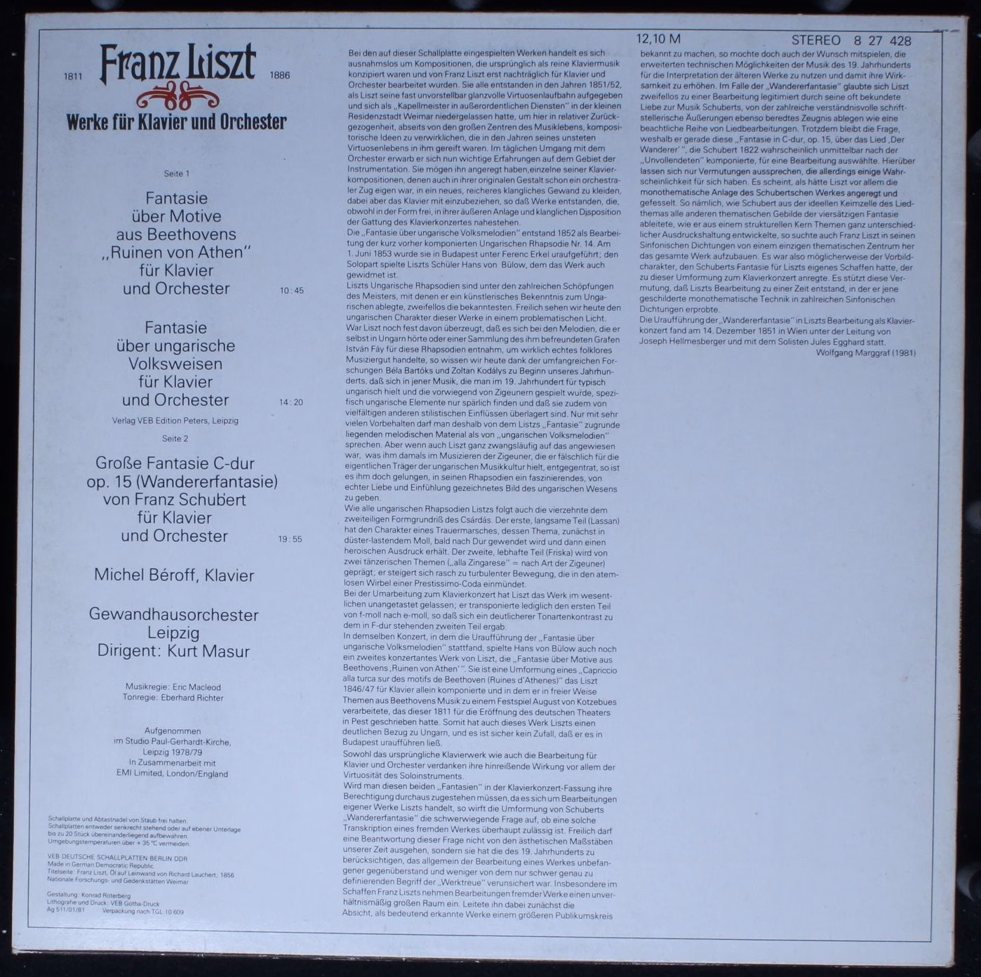 Eterna 8 27 428 - Franz Liszt, Michel Béroff, Gewandhausorcheste - Image 2