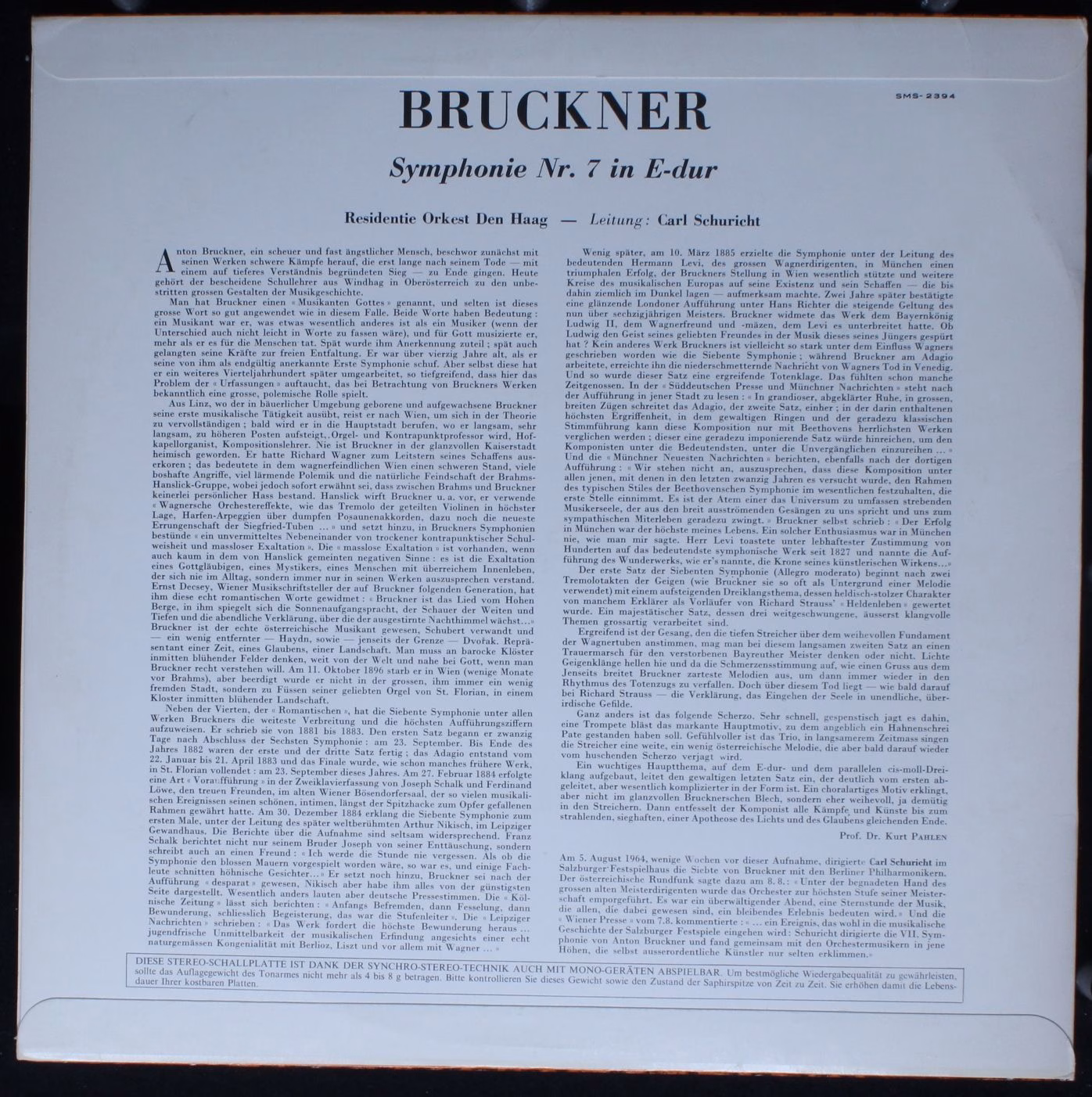 Concert Hall SMS-2394 - Anton Bruckner, Carl Schuricht, Resident - Image 2