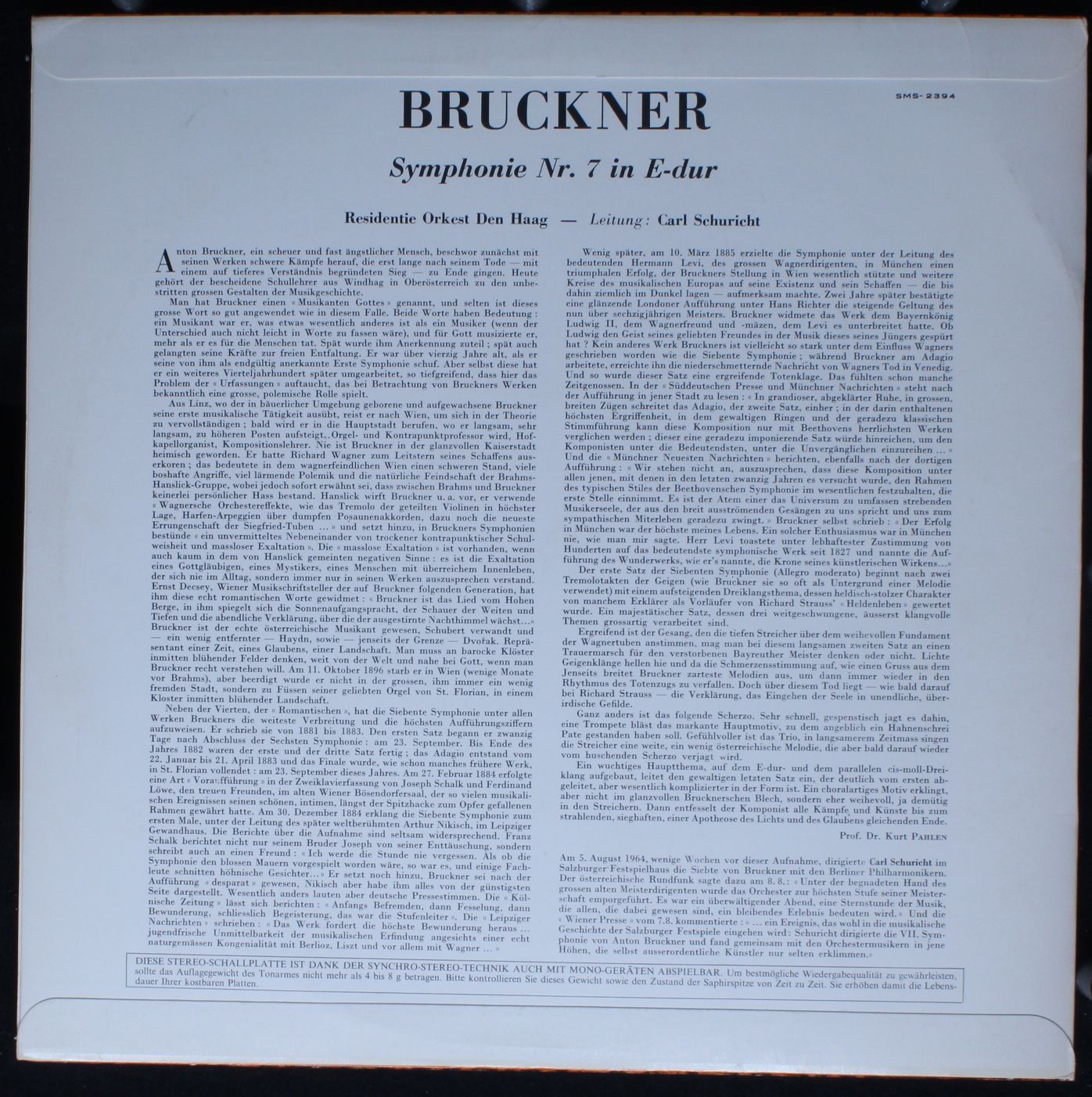 Concert Hall SMS-2394 - Anton Bruckner, Carl Schuricht, Resident - Image 2