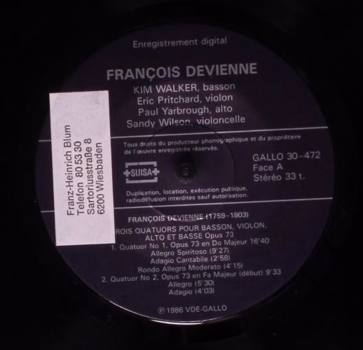 Gallo (4) 30-472 - François Devienne - Trois Quatuors Pour Basso - Image 3