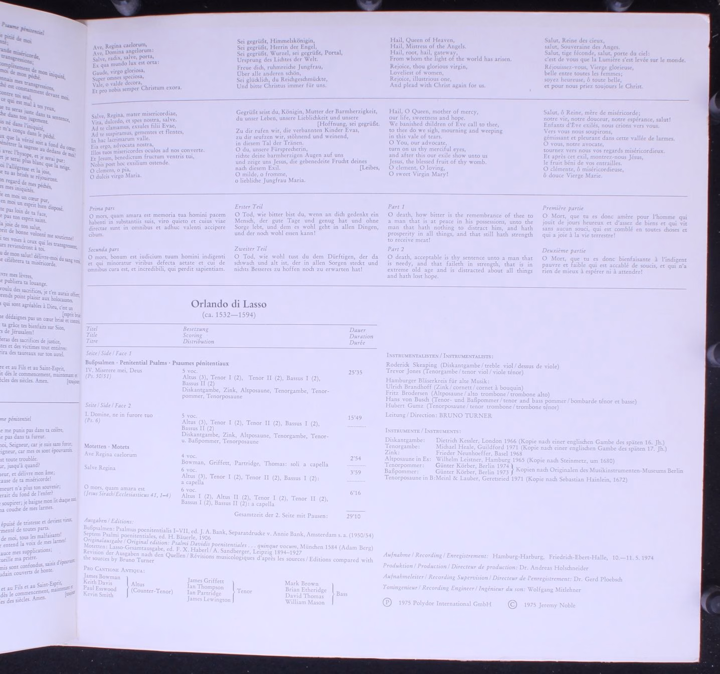 Archiv Produktion 2533 290 - Roland de Lassus, Pro Cantione Anti - Image 3