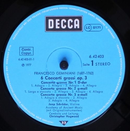 DECCA 6.42403 AS - Francesco Geminiani, Jaap Schröder, The Acade - Image 3