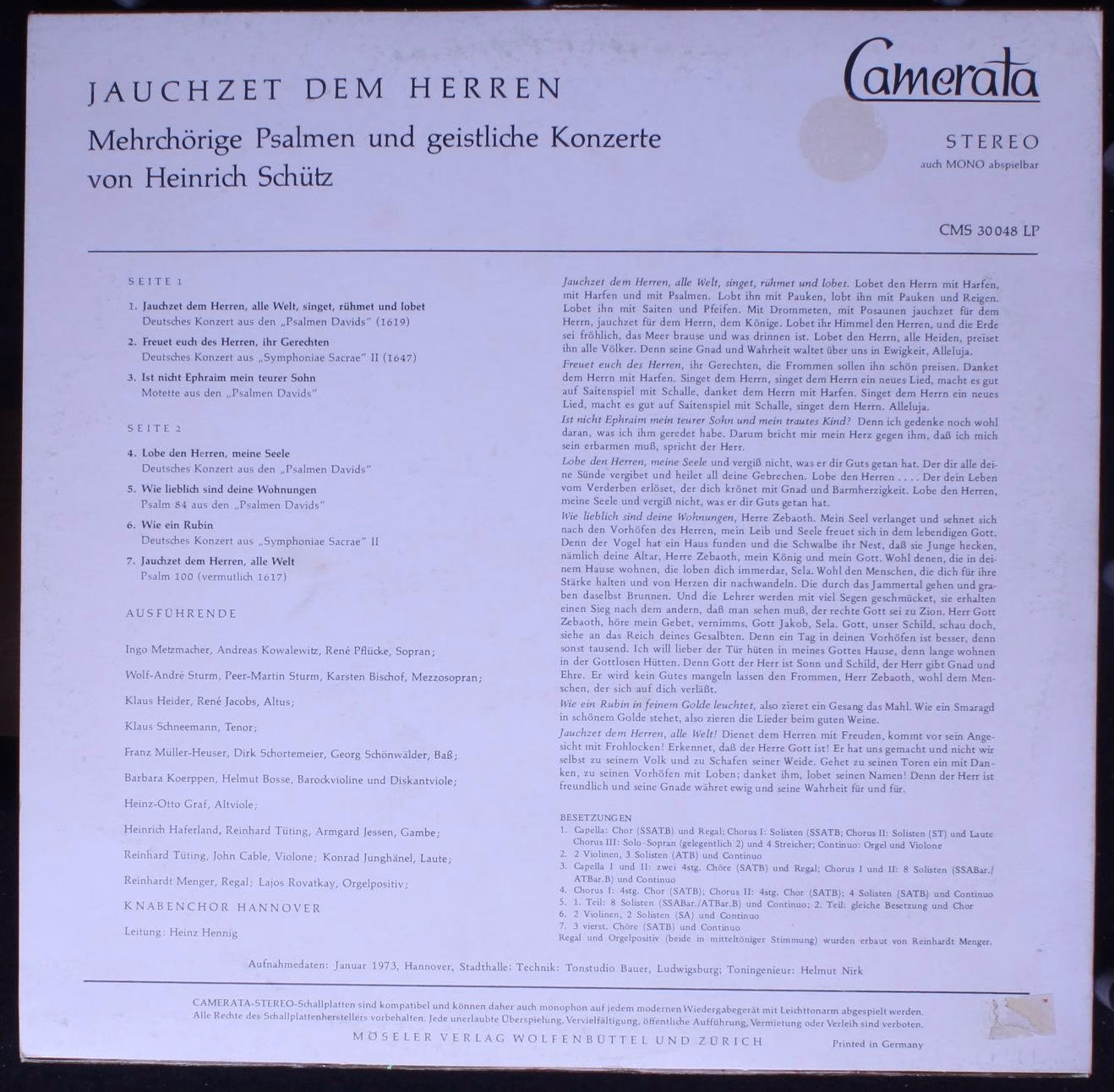 Camerata (2) CMS 30 048 LP - Heinrich Schütz - Jauchzet Dem Herr - Image 2