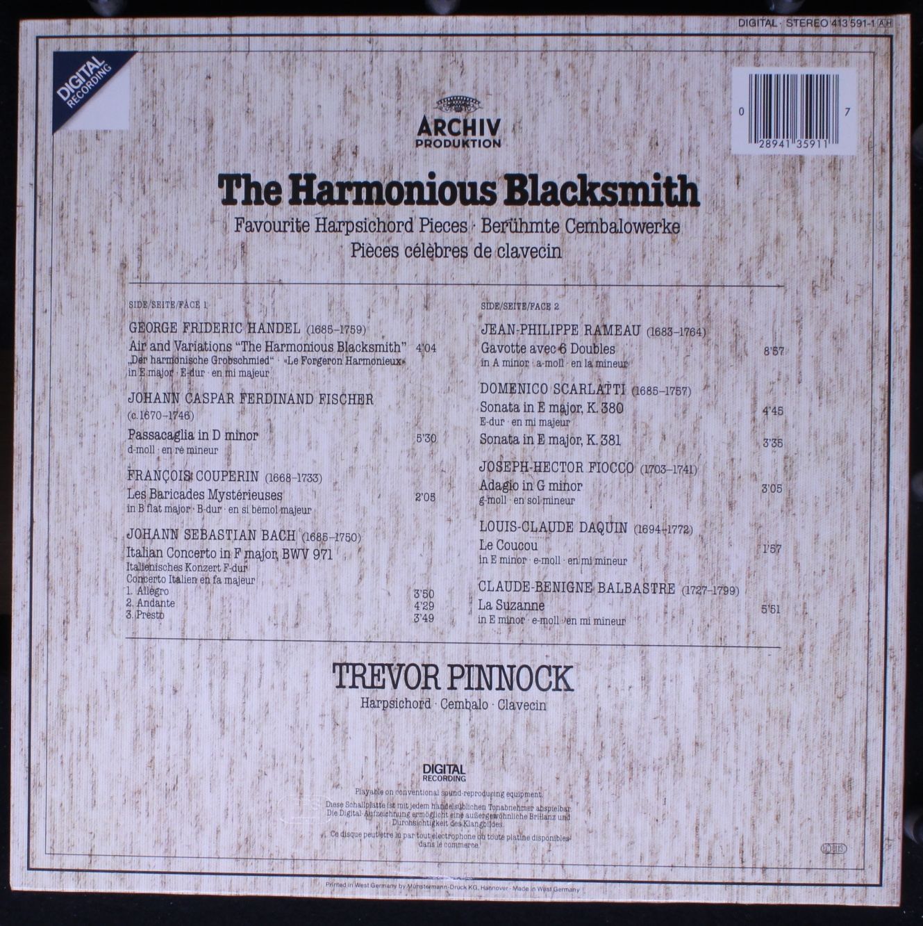 Archiv Produktion 413 591-1 - Trevor Pinnock - The Harmonious Bl - Image 3
