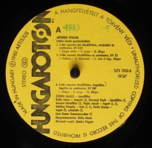 Hungaroton SLPX 12161 - Antonio Vivaldi, László Czidra, Liszt Fe - Image 5