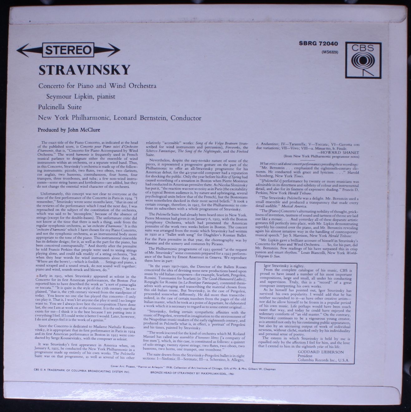 CBS SBRG 72040 - Igor Stravinsky, Leonard Bernstein, New York Ph - Image 2
