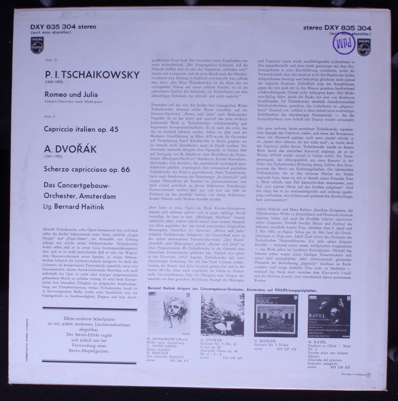 Philips DXY 835 304 - Pyotr Ilyich Tchaikovsky, Antonín Dvořák, - Image 2