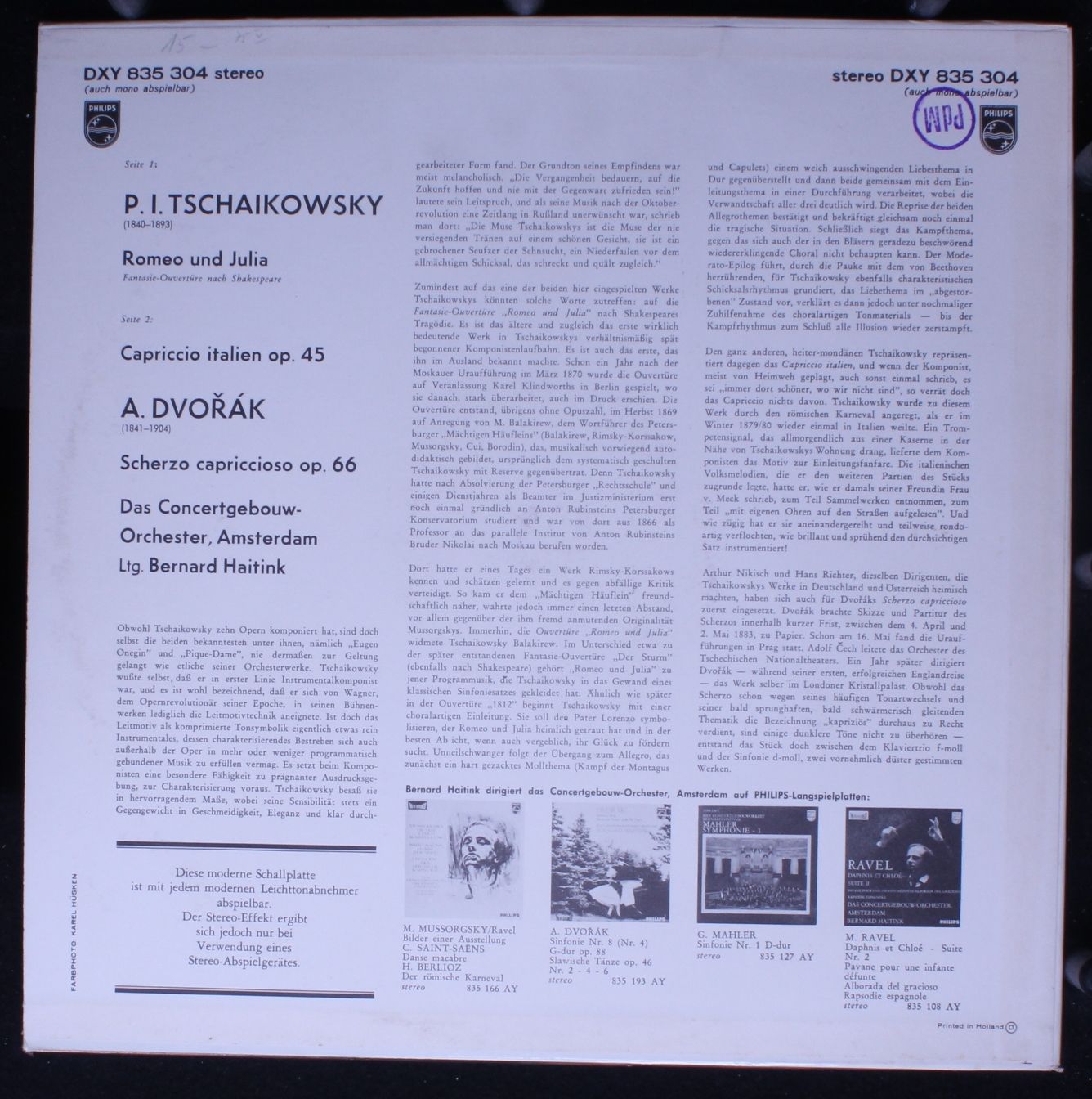 Philips DXY 835 304 - Pyotr Ilyich Tchaikovsky, Antonín Dvořák, - Image 2