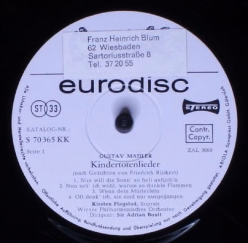 Eurodisc 70 365 KK - Gustav Mahler, Kirsten Flagstad, Wiener Phi - Image 3