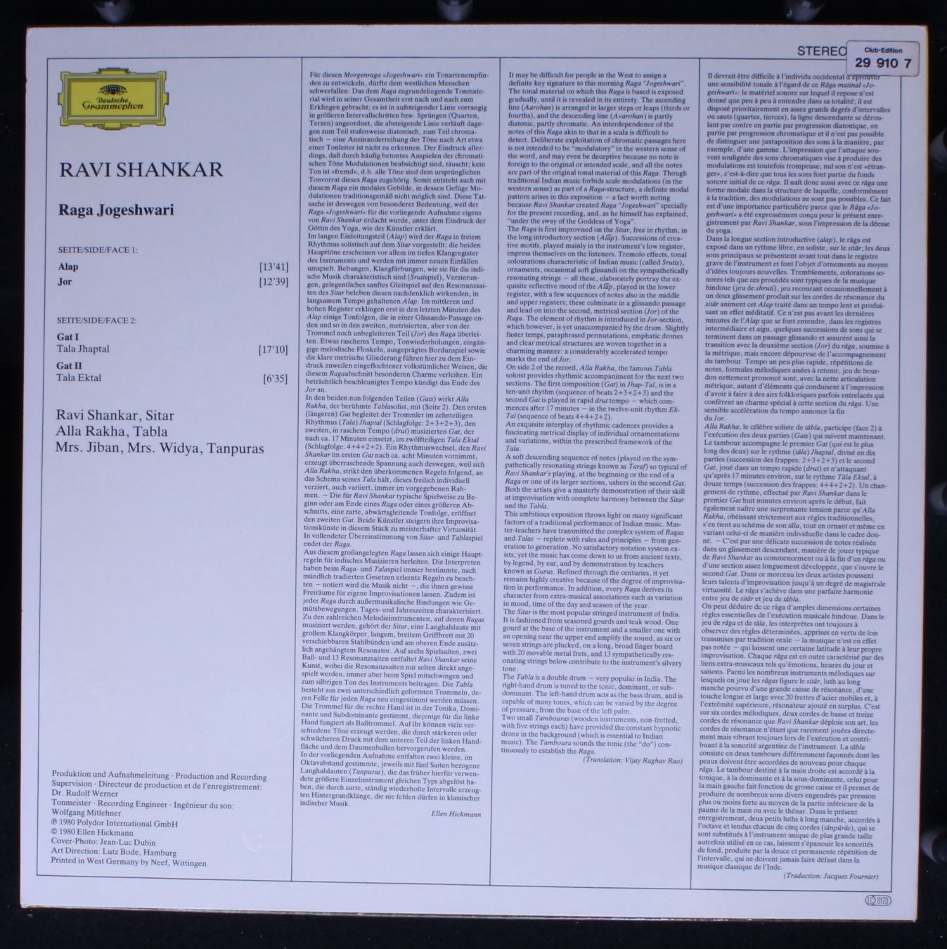 Deutsche Grammophon 2531 280 - Ravi Shankar, Alla Rakha - Raga J - Image 2